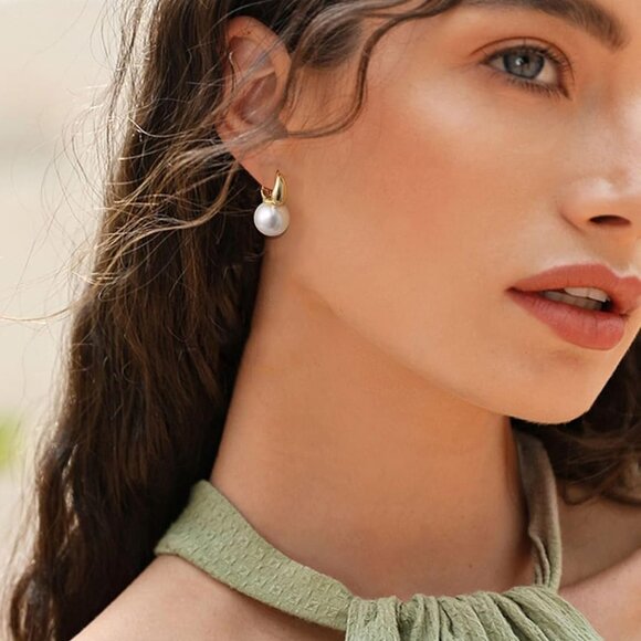 Pearl Earrings for Women, Dainty 14K Gold Plated/925 Sterling Silver Drop Qualit - Picture 8 of 9